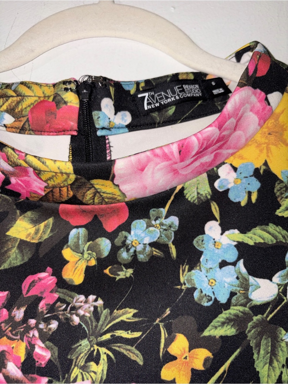Floral Cap-Sleeve Tee in Black with Pink & Yellow Blooms - Picture 2 of 4